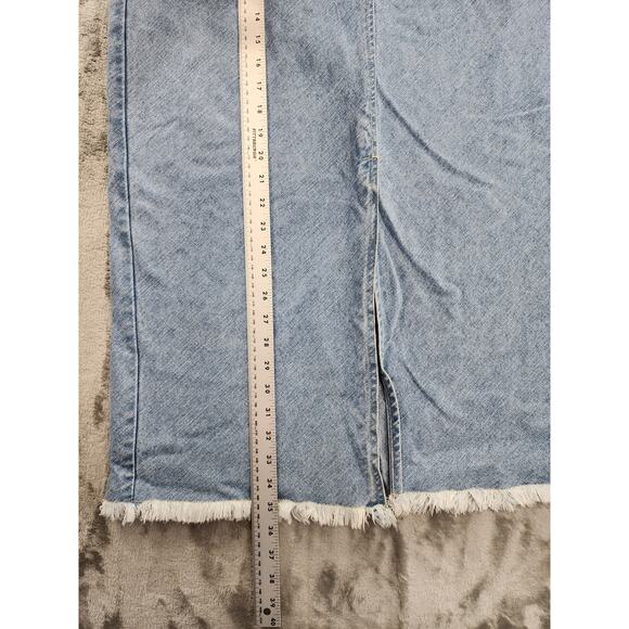 Vintage 90s Bill Blass Jeans High Rise Raw Hem Slit Midi Skirt Size 32 Blue - Picture 9 of 10